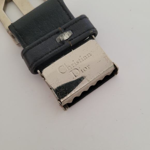 $_12.JPG?set_id=880000500F Christian Dior Silver Black Leather Metal Belt Buckle Replacement Slim Vintage